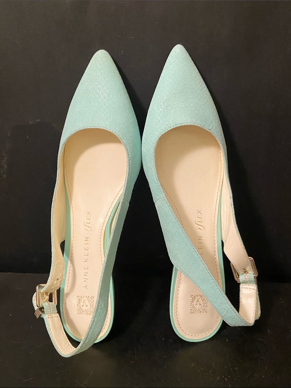 Anne Klein AKEXPERT Mint Green Pointed Slingback Kitten Hills sz 8 - Picture 7 of 7